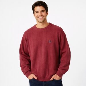 IZOD Vintage Men’s Ribbed Knit Sweater Burgundy Red XXL Classic Logo